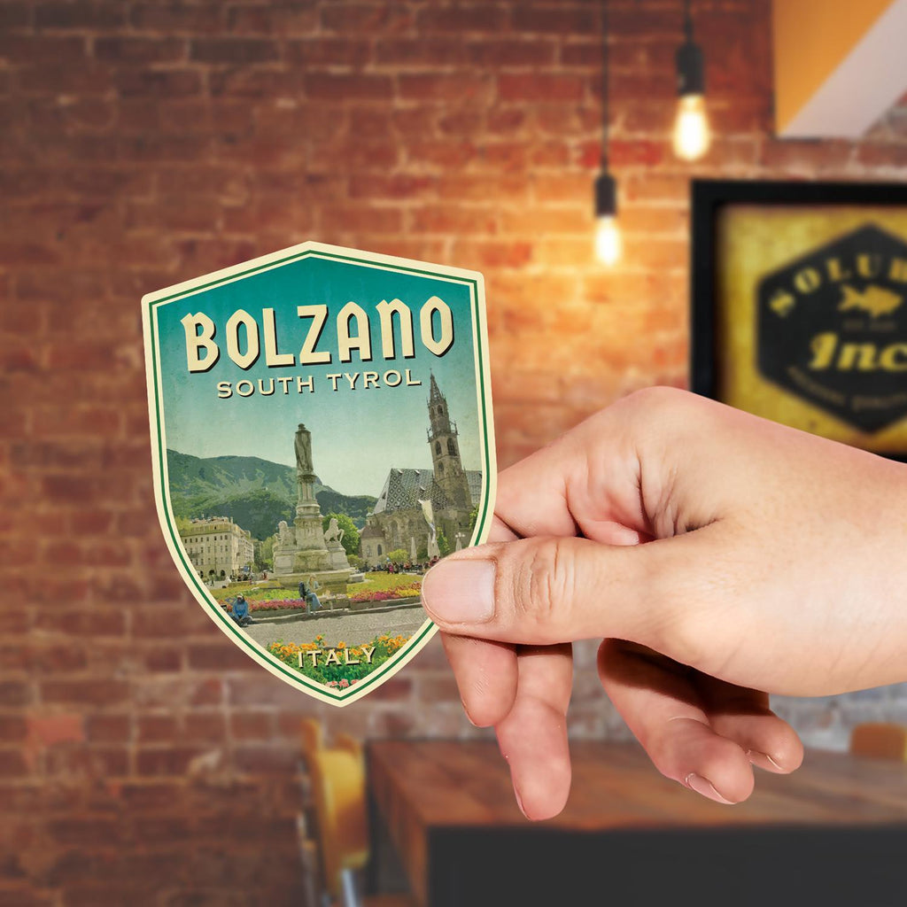 Bolzano Italy Travel Sticker: Vintage Suitcase Luggage Decal
