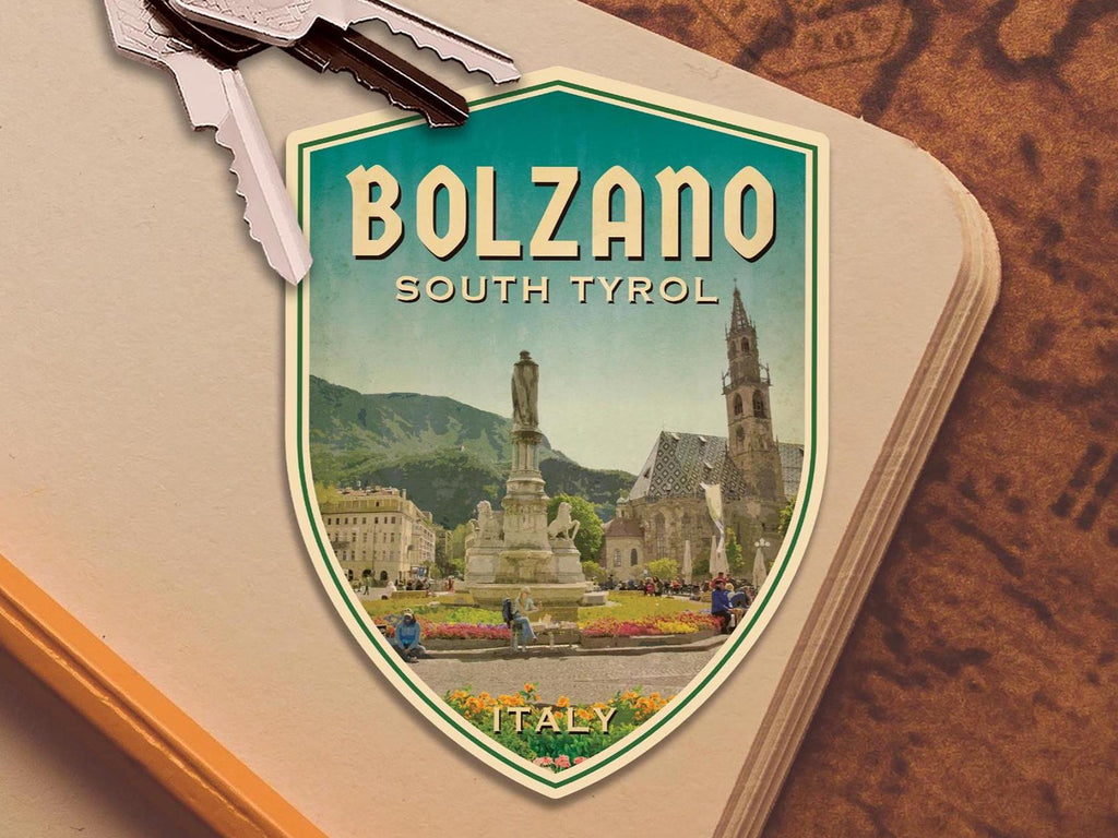 Bolzano Italy Travel Sticker: Vintage Suitcase Luggage Decal