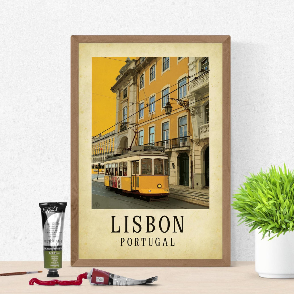 Lisbon Travel Poster: Vintage Yellow Tram, Minimalist Art Print