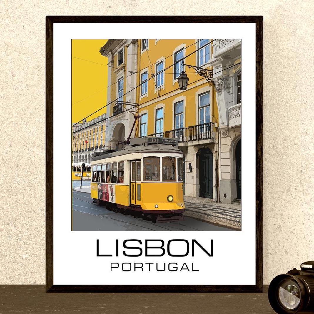 Lisbon Travel Poster: Vintage Yellow Tram, Minimalist Art Print