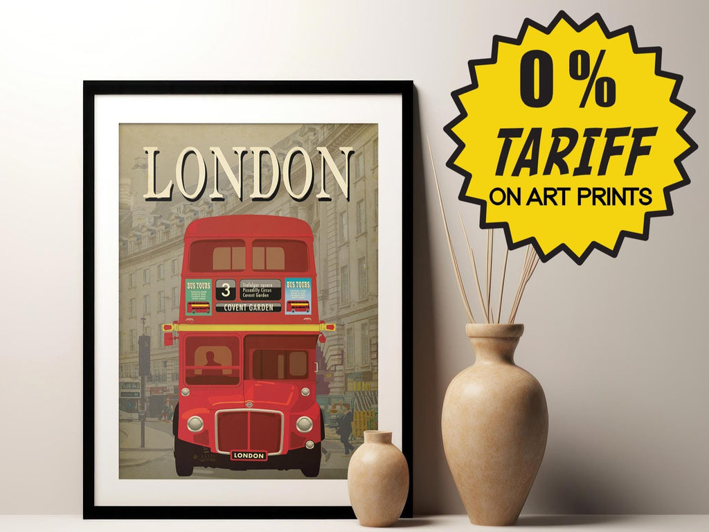 London Travel Art Print: Vintage Red Bus Cityscape Art Poster