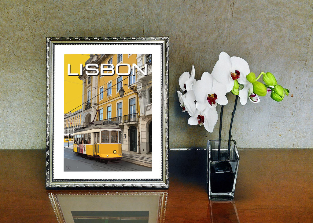 Lisbon Travel Poster: Vintage Yellow Tram, Minimalist Art Print