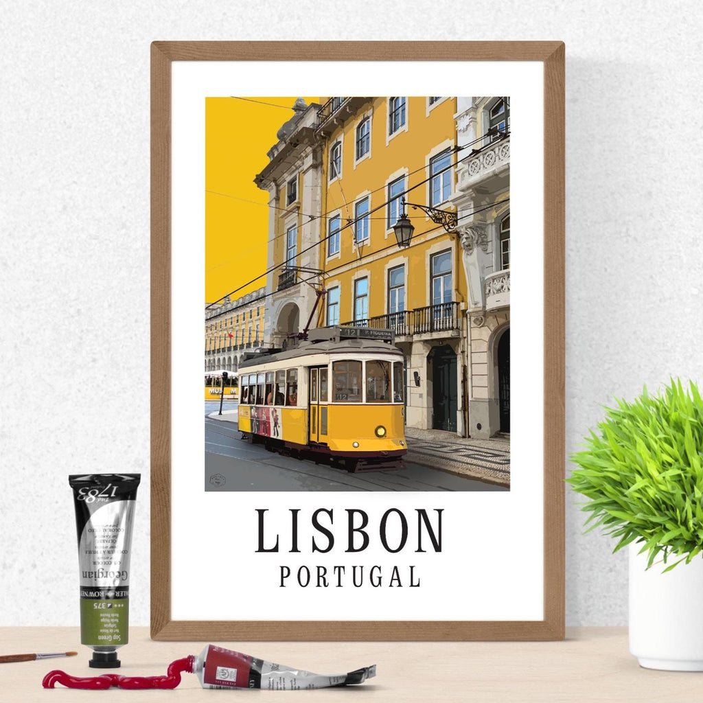 Lisbon Travel Poster: Vintage Yellow Tram, Minimalist Art Print