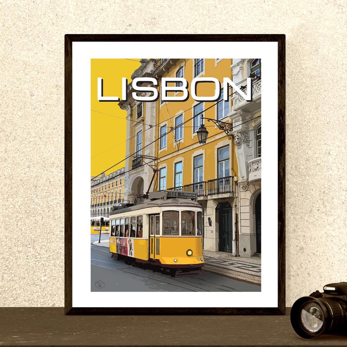 Lisbon Travel Poster: Vintage Yellow Tram, Minimalist Art Print