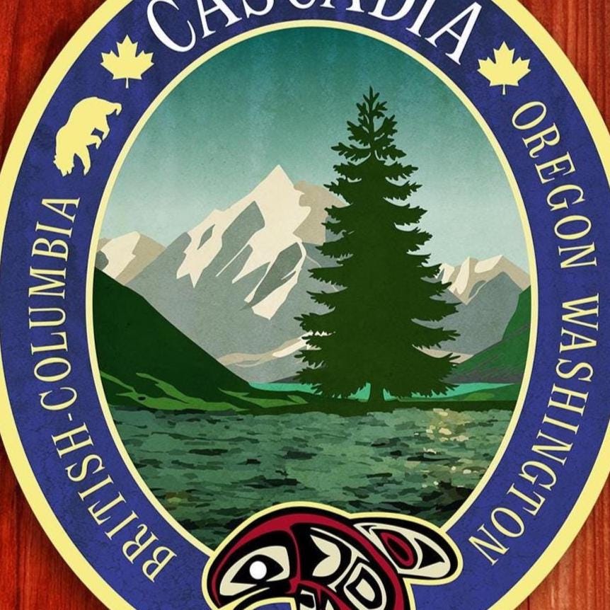 Cascadia travel sticker, vintage style decal for suitcase, luggage, laptop or water bottle