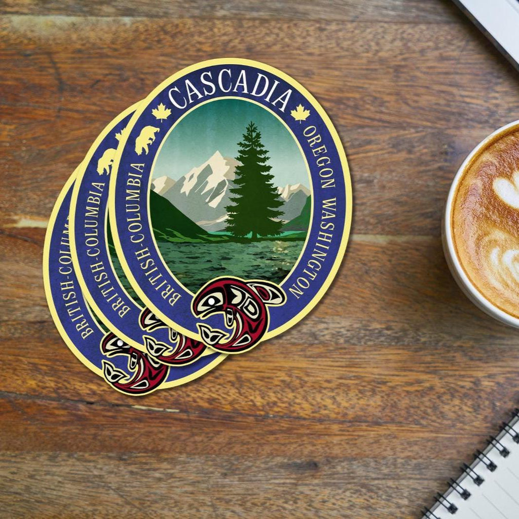Cascadia travel sticker, vintage style decal for suitcase, luggage, laptop or water bottle
