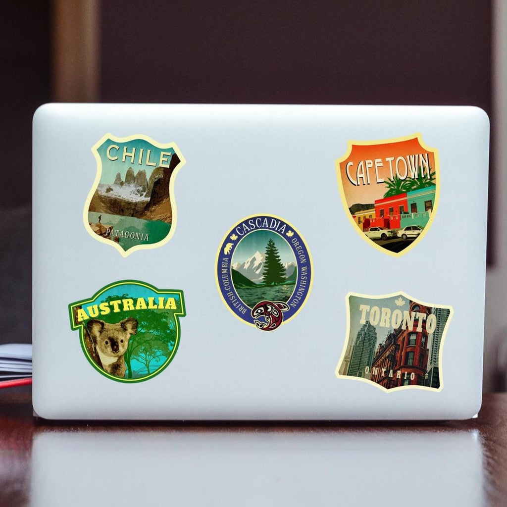 Cascadia travel sticker, vintage style decal for suitcase, luggage, laptop or water bottle
