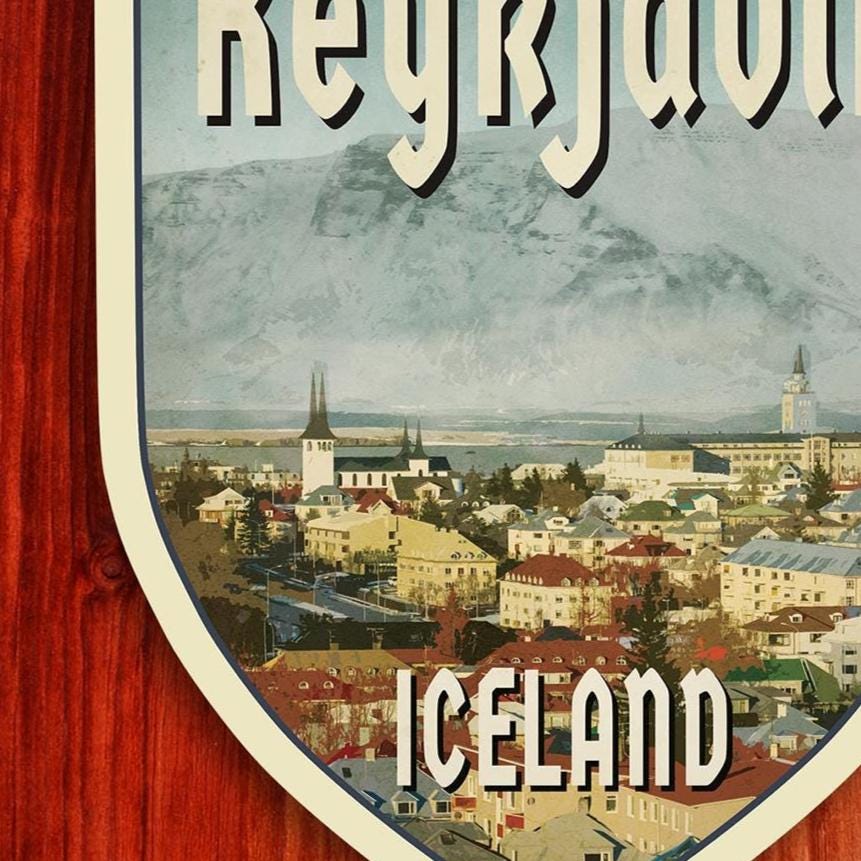 Reykjavik, Iceland Travel Sticker: Vintage-style decals
