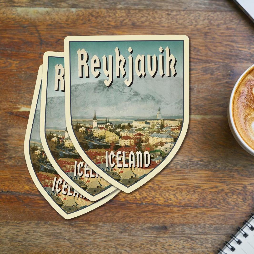 Reykjavik, Iceland Travel Sticker: Vintage-style decals
