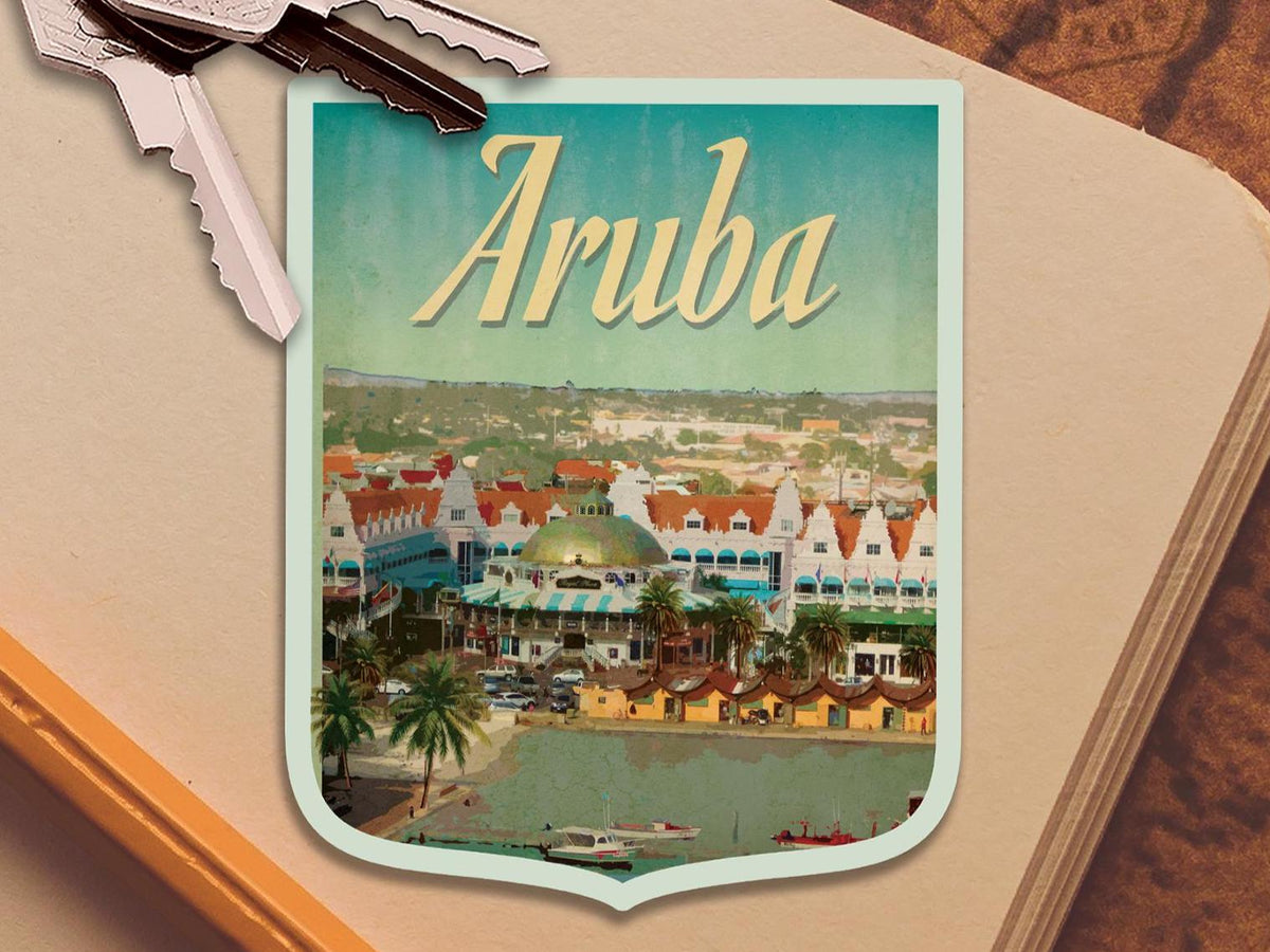 Aruba travel sticker, vintage style decal for suitcase, luggage, laptop or water bottle