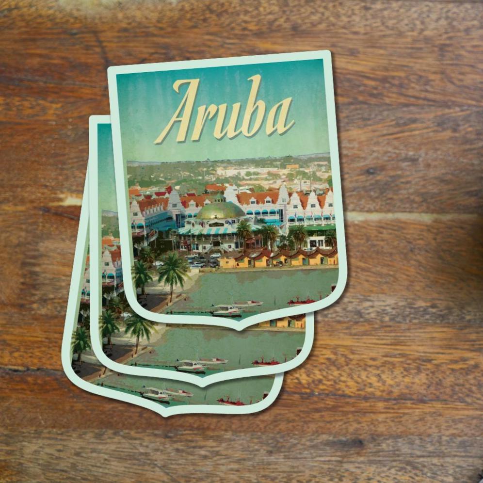 Aruba travel sticker, vintage style decal for suitcase, luggage, laptop or water bottle