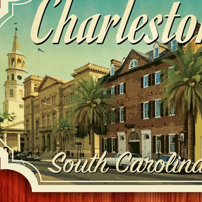 Charleston SC travel sticker, vintage style decal for suitcase, luggage, laptop or water bottle