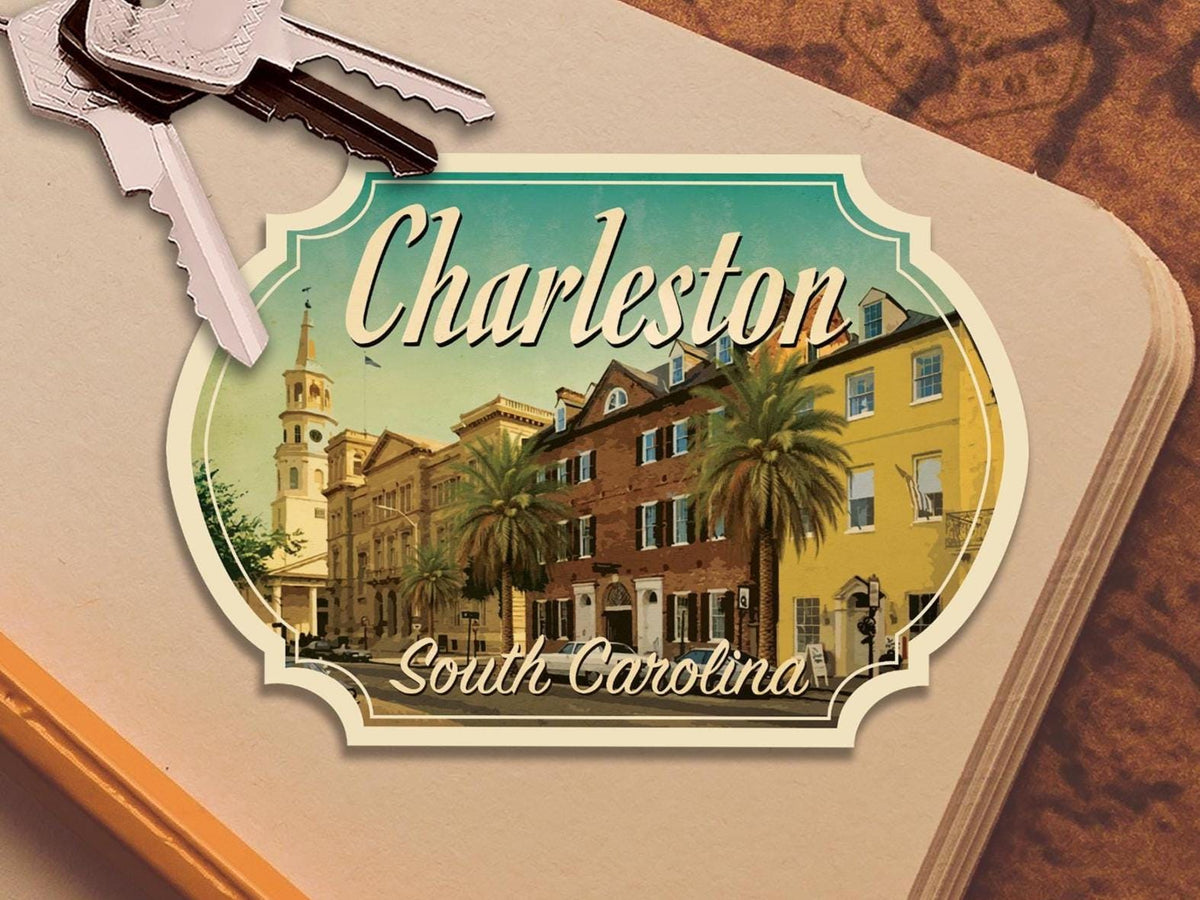 Charleston SC travel sticker, vintage style decal for suitcase, luggage, laptop or water bottle