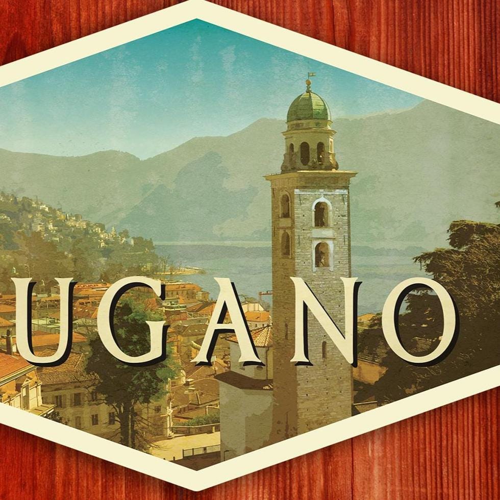 Lugano Switzerland Travel Sticker: Vintage-style  Luggage Decal