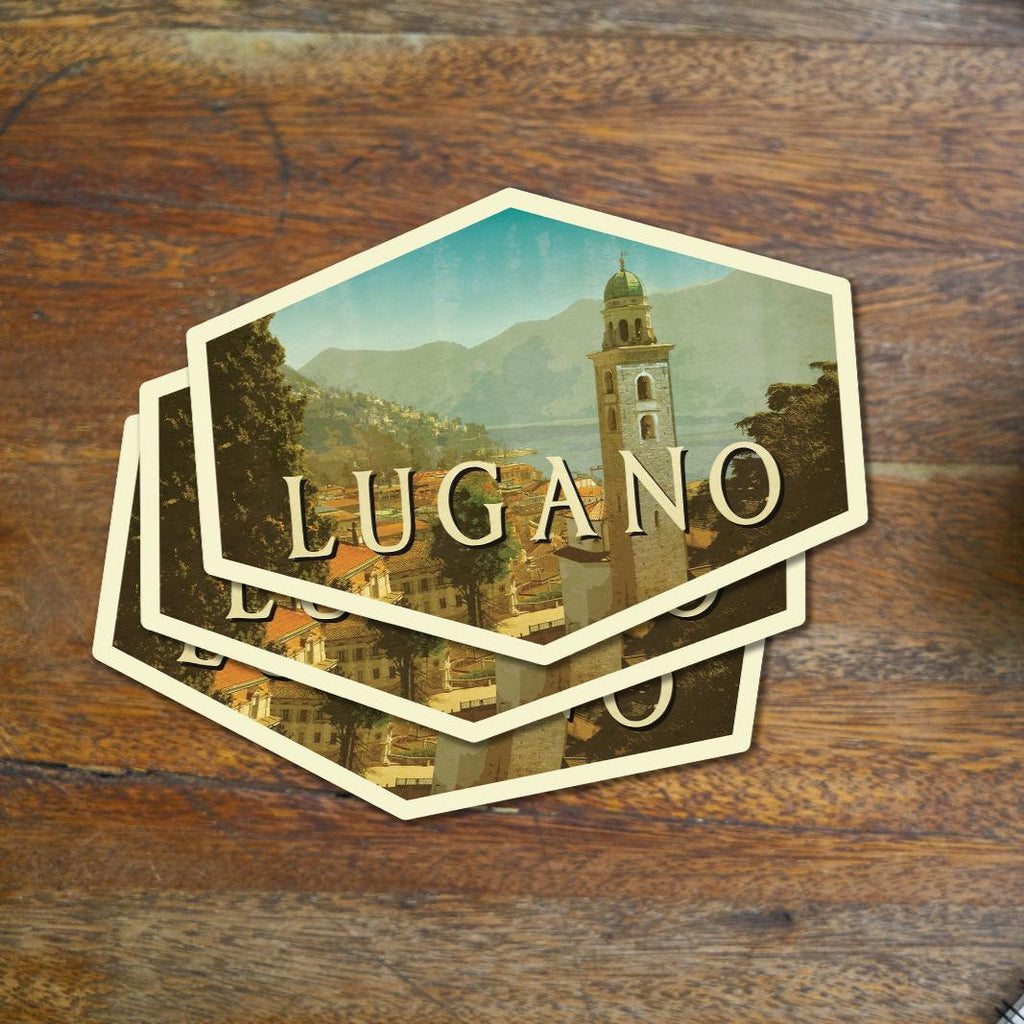 Lugano Switzerland Travel Sticker: Vintage-style  Luggage Decal