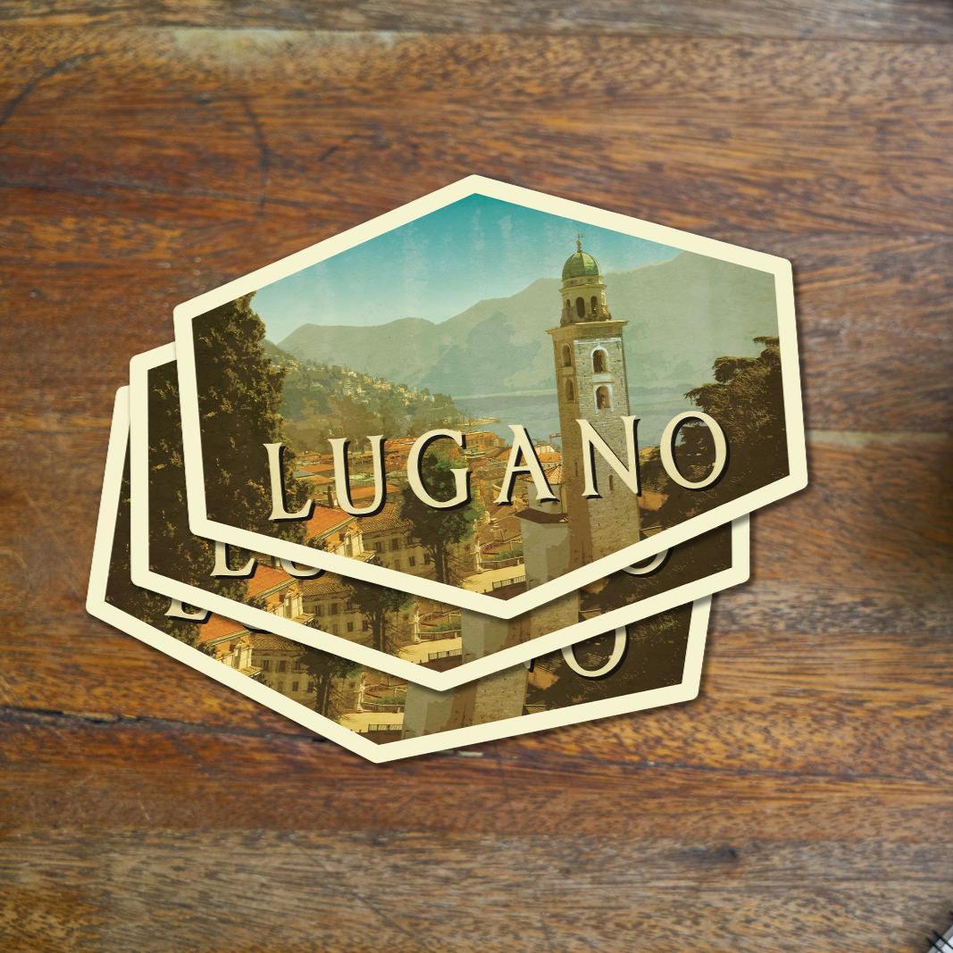 Lugano Switzerland Travel Sticker: Vintage-style  Luggage Decal