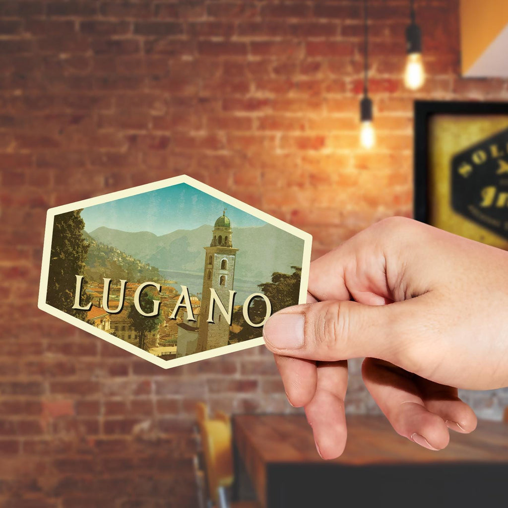 Lugano Switzerland Travel Sticker: Vintage-style  Luggage Decal