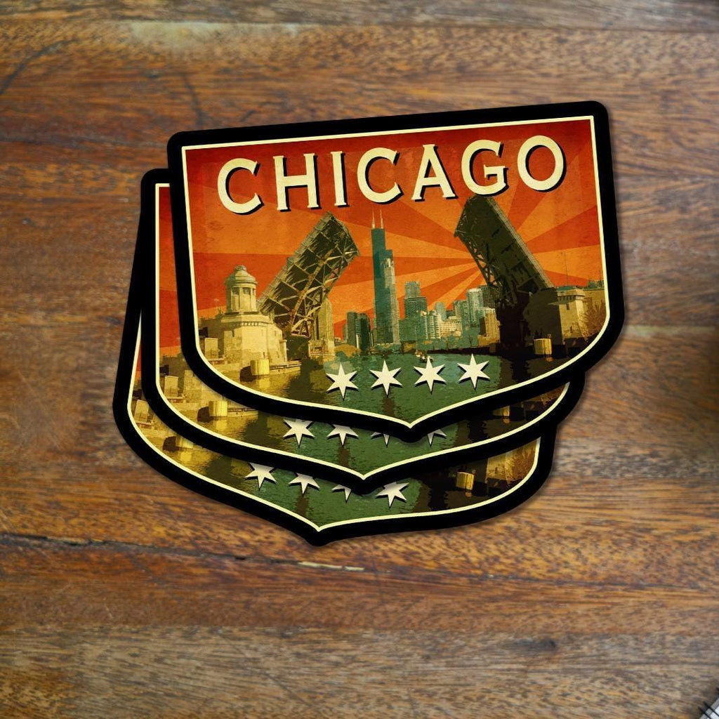 Chicago travel sticker, vintage style decal for suitcase, luggage, laptop or water bottle