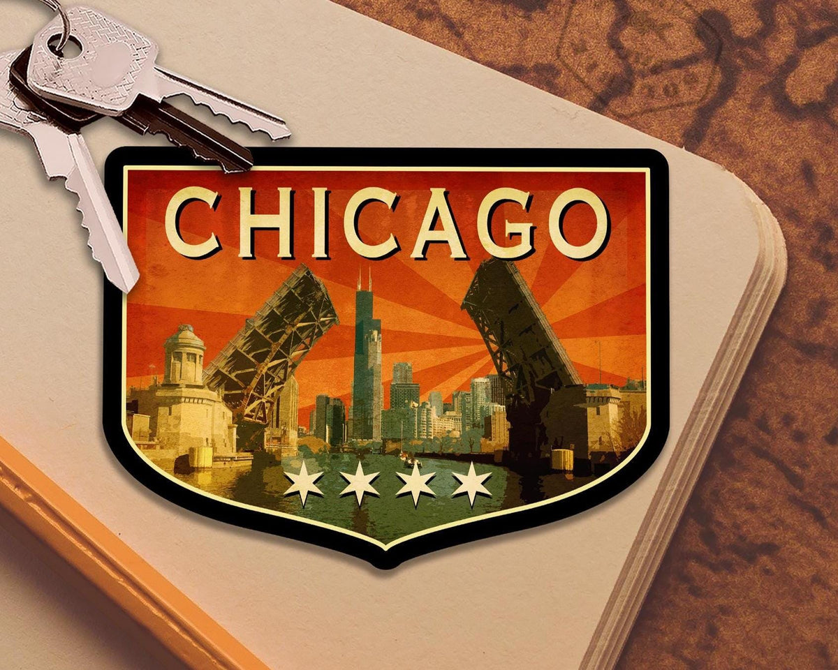 Chicago travel sticker, vintage style decal for suitcase, luggage, laptop or water bottle