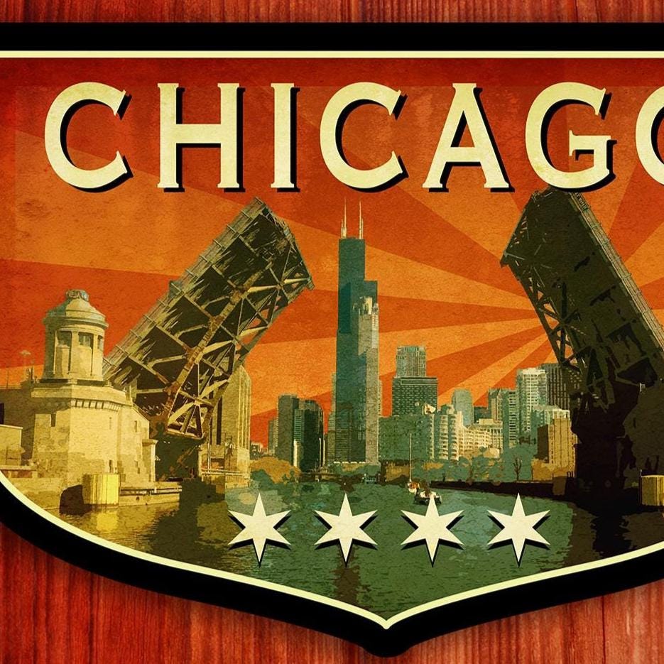 Chicago travel sticker, vintage style decal for suitcase, luggage, laptop or water bottle