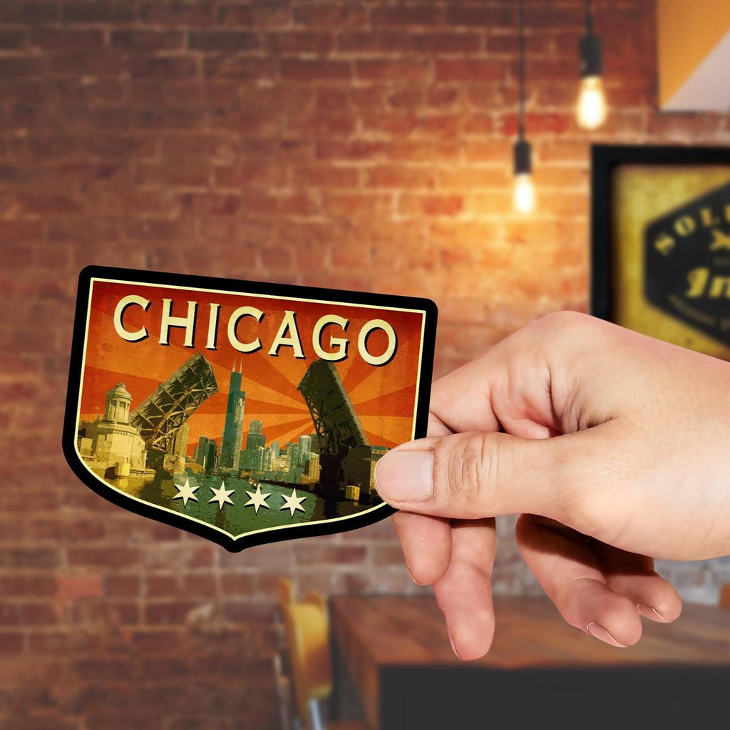 Chicago travel sticker, vintage style decal for suitcase, luggage, laptop or water bottle