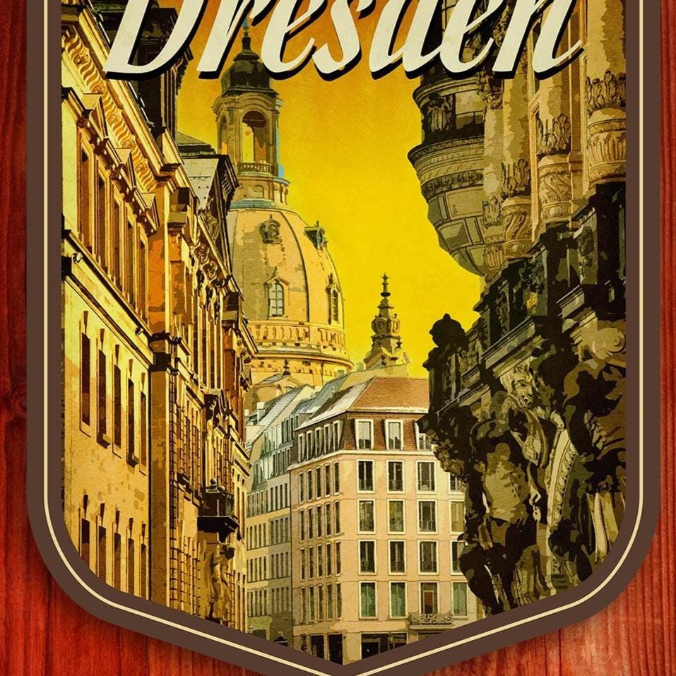 Dresden Travel Sticker: Vintage-style Suitcase Decal