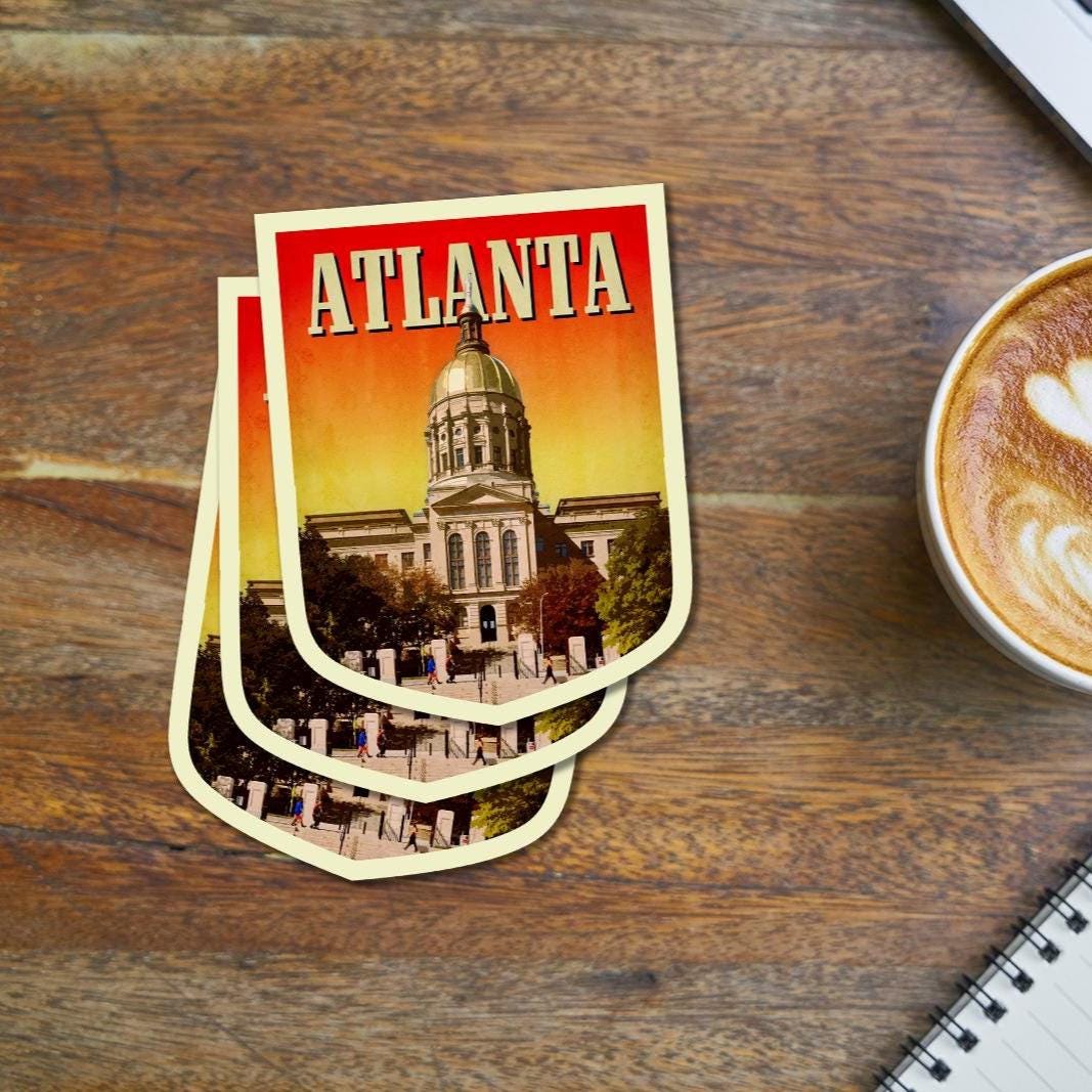 Atlanta travel sticker, vintage style decal for suitcase, luggage, laptop or water bottle