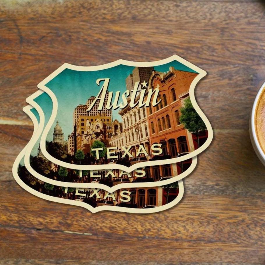 Austin travel sticker, vintage style decal for suitcase, luggage, laptop or water bottle