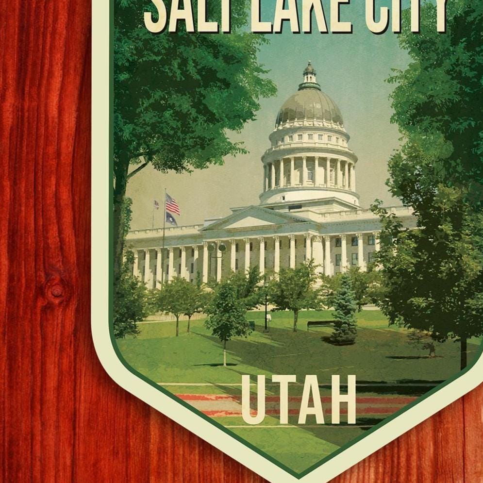 Salt Lake City Utah Capitol Vintage Travel Sticker, Luggage Decal