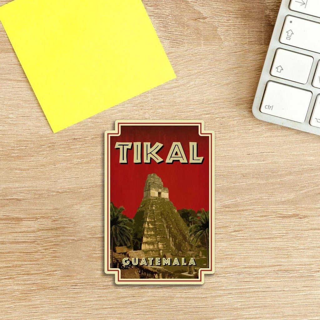 Tikal, Guatemala travel sticker, vintage style decal for suitcase, luggage, laptop or water bottle