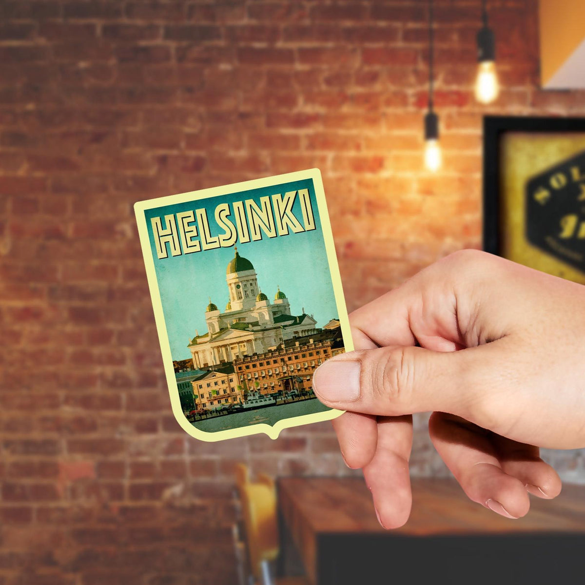 Helsinki Finland Travel Sticker: Vintage Suitcase Decal