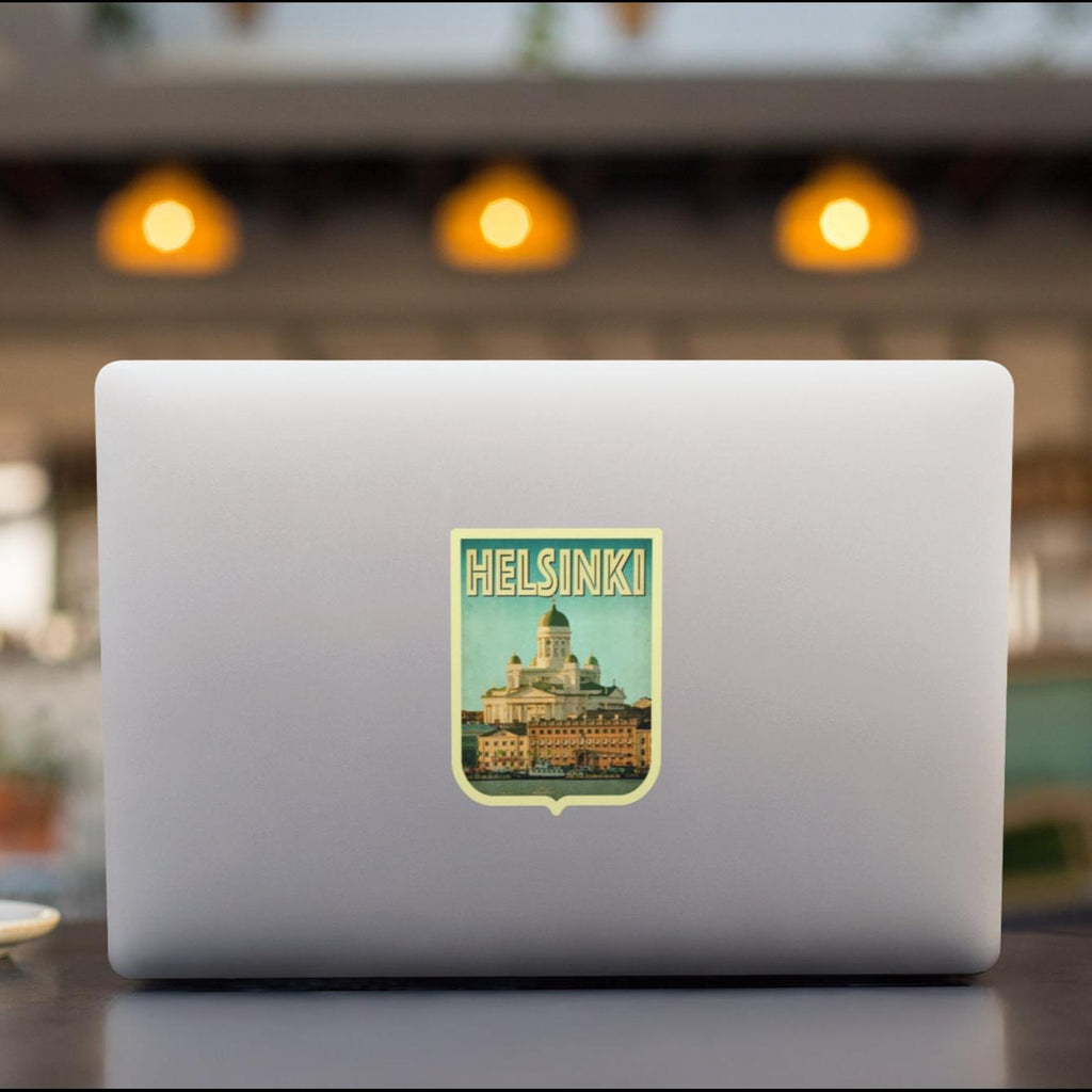 Helsinki Finland Travel Sticker: Vintage Suitcase Decal