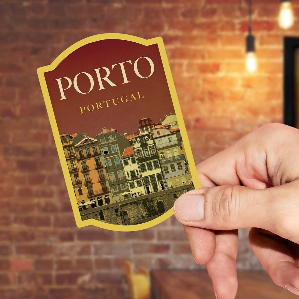 Porto Portugal Travel Sticker: Vintage Suitcase Luggage Decal