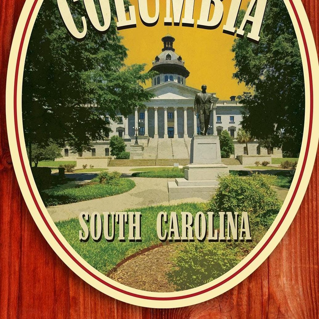 Columbia SC travel sticker, vintage style decal for suitcase