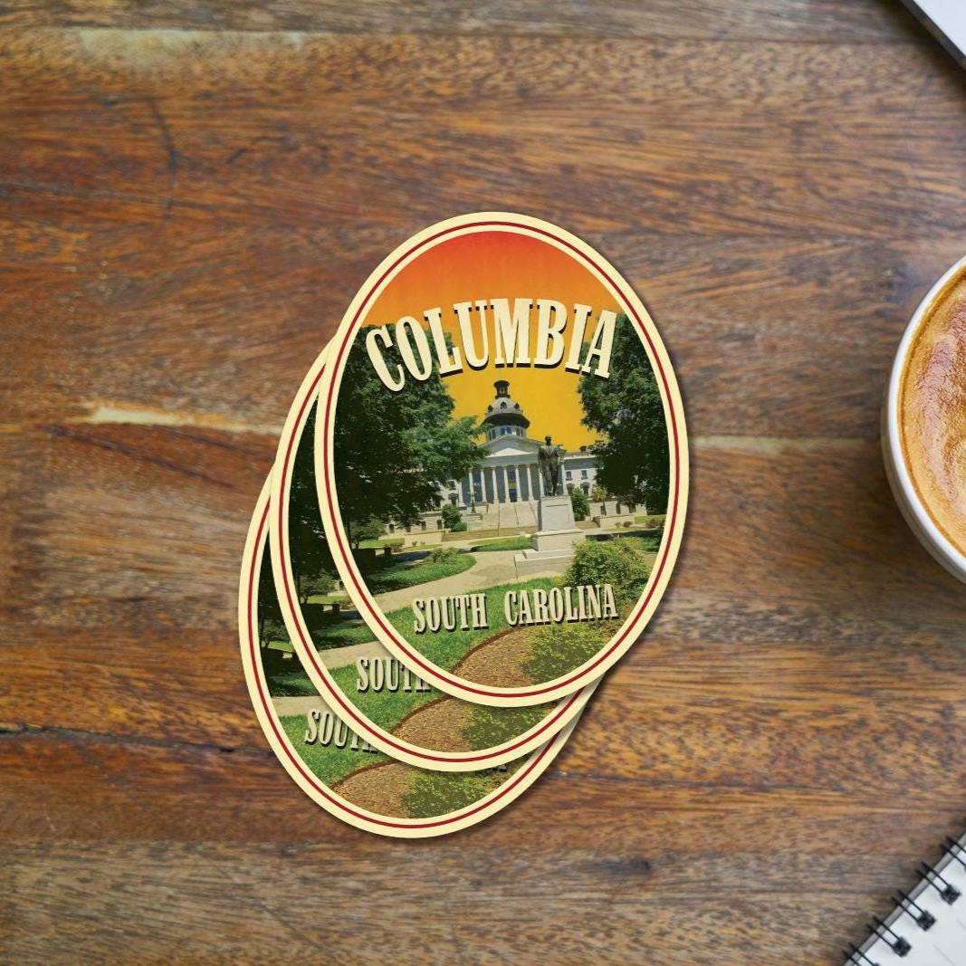 Columbia SC travel sticker, vintage style decal for suitcase