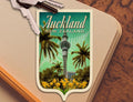 Auckland New Zealand travel sticker, vintage-style decal for suitcase