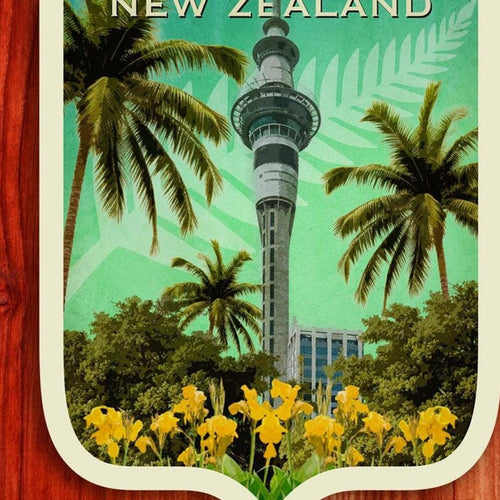 Auckland New Zealand travel sticker, vintage-style decal for suitcase
