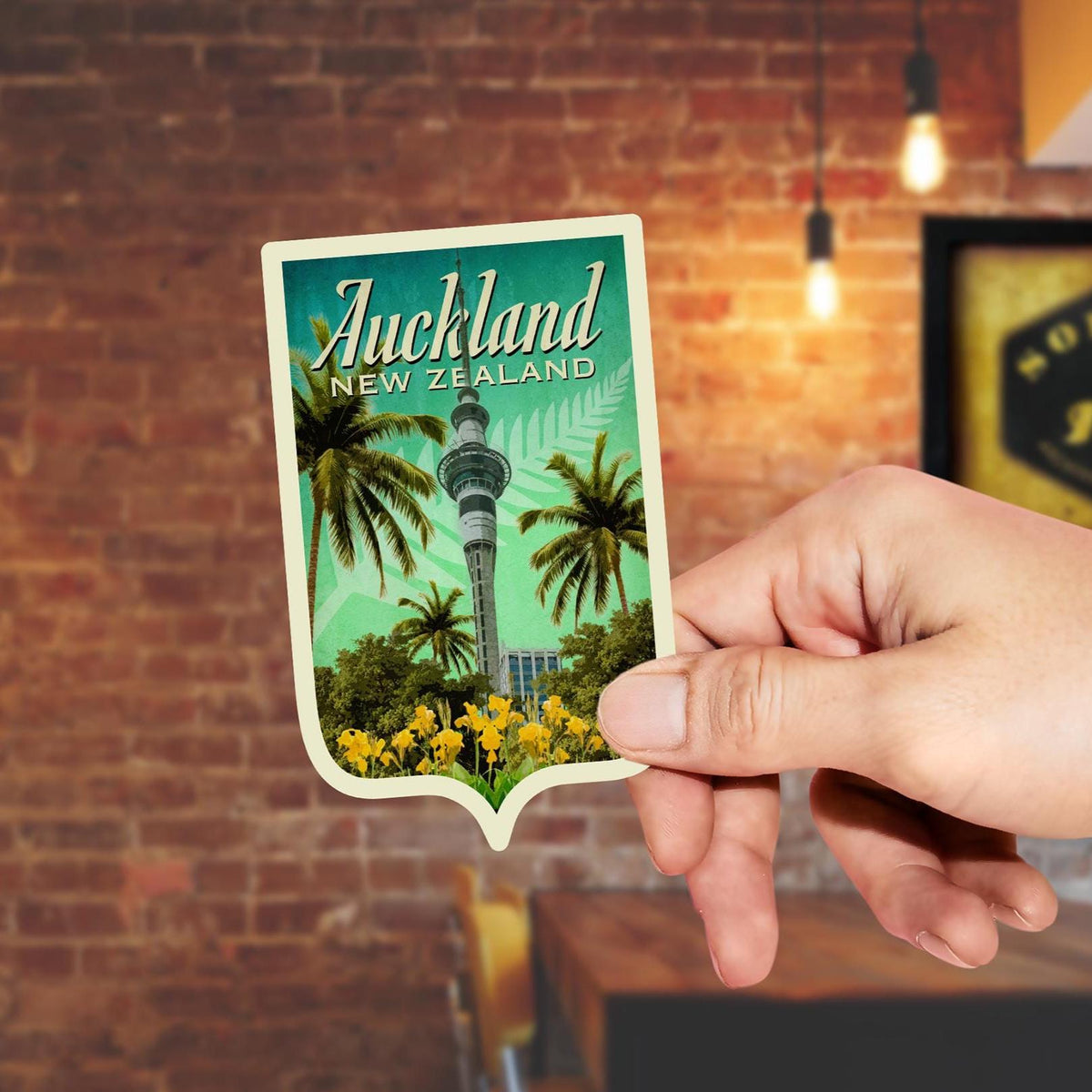 Auckland New Zealand travel sticker, vintage-style decal for suitcase