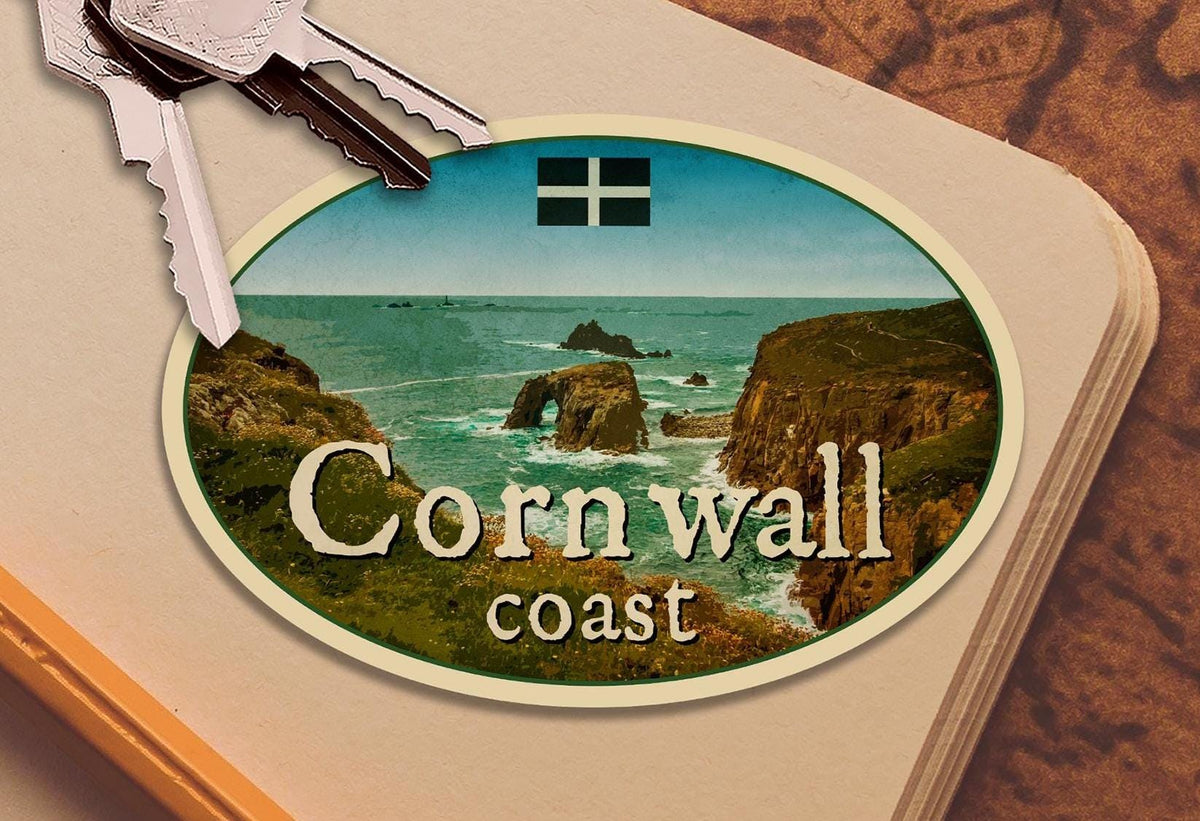 Cornwall England Travel Sticker: Vintage Suitcase Decal