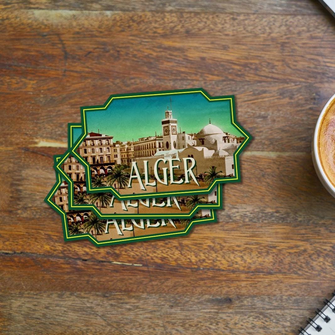 Alger, Algeria travel sticker, vintage style decal for suitcase, luggage, laptop or water bottle