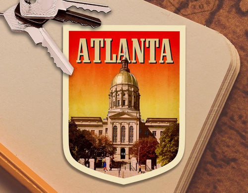 Atlanta travel sticker, vintage style decal for suitcase, luggage, laptop or water bottle