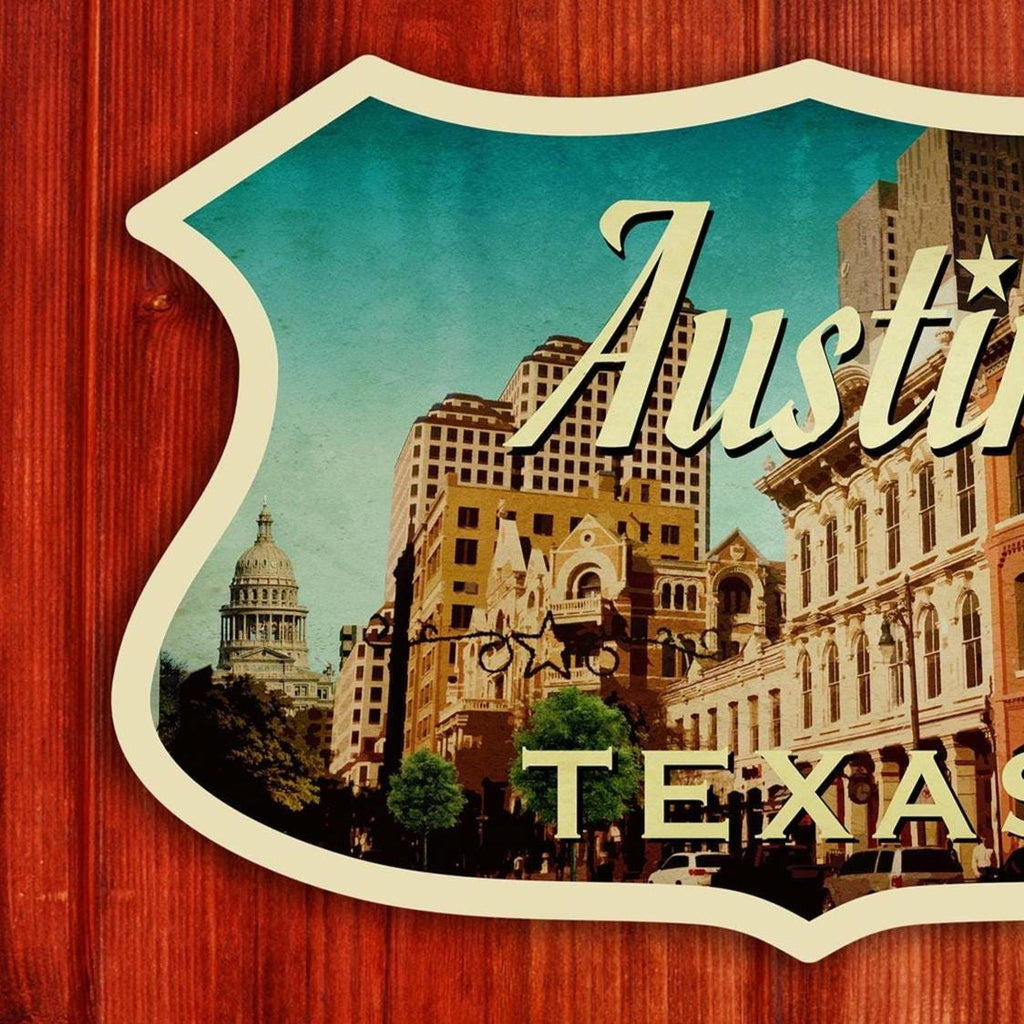 Austin travel sticker, vintage style decal for suitcase, luggage, laptop or water bottle