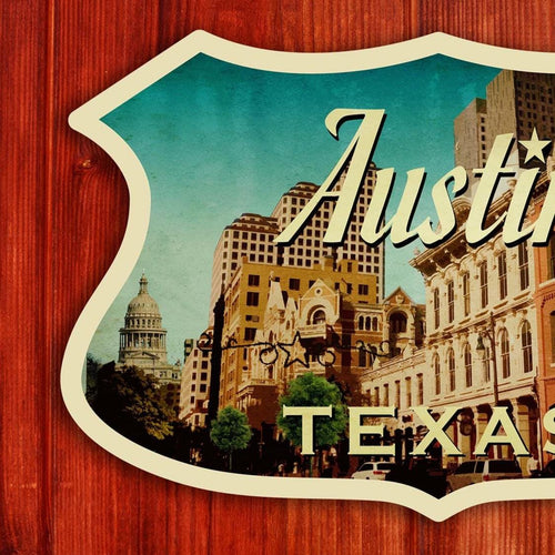 Austin travel sticker, vintage style decal for suitcase, luggage, laptop or water bottle