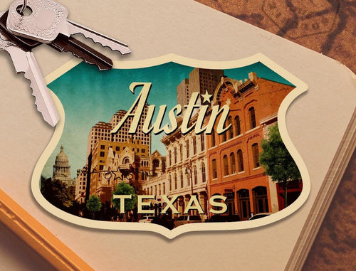 Austin travel sticker, vintage style decal for suitcase, luggage, laptop or water bottle