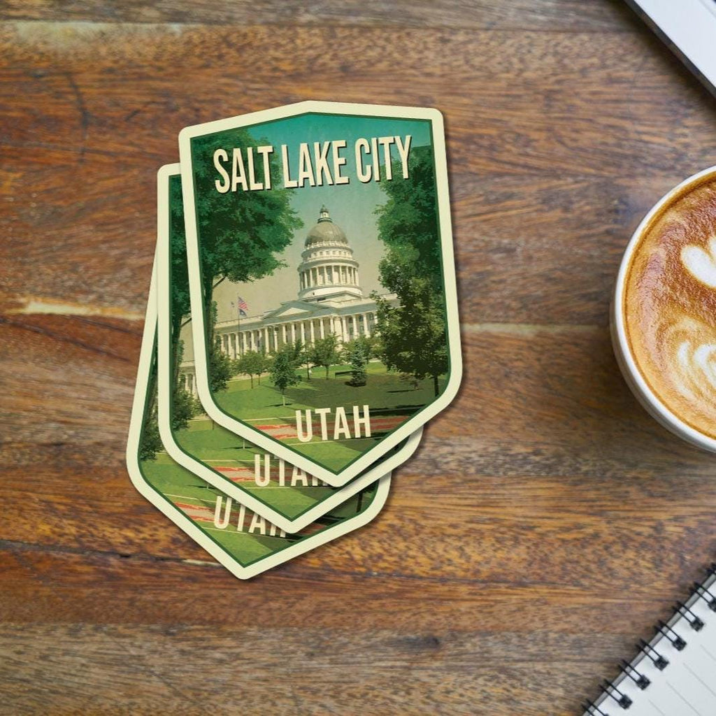 Salt Lake City Utah Capitol Vintage Travel Sticker, Luggage Decal