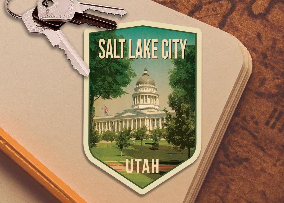 Salt Lake City Utah Capitol Vintage Travel Sticker, Luggage Decal