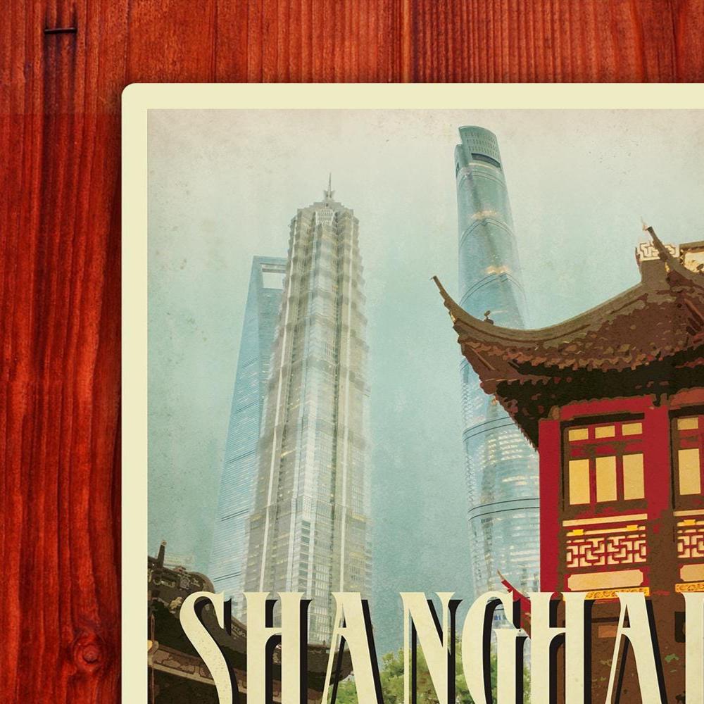 Shangai travel sticker, vintage style decal for suitcase, luggage, laptop or water bottle