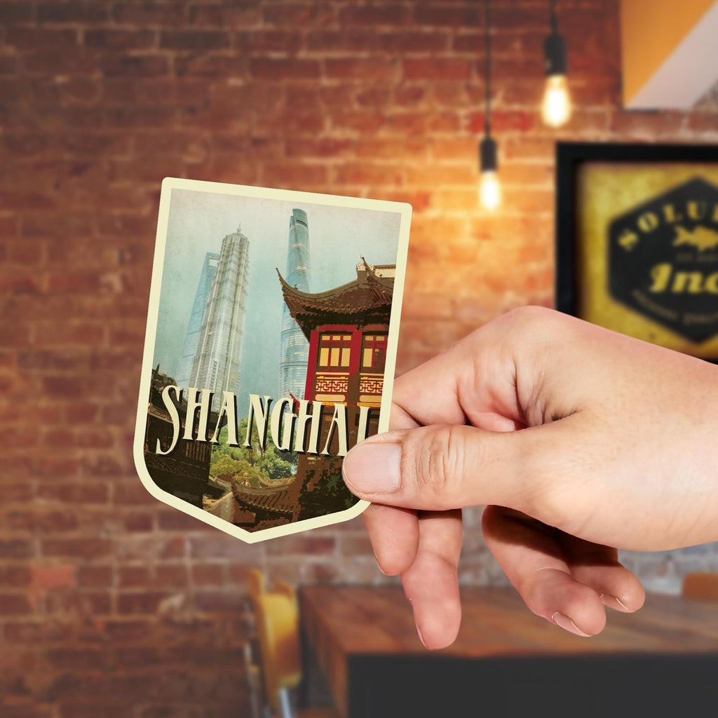 Shangai travel sticker, vintage style decal for suitcase, luggage, laptop or water bottle