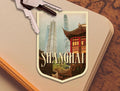 Shangai travel sticker, vintage style decal for suitcase, luggage, laptop or water bottle