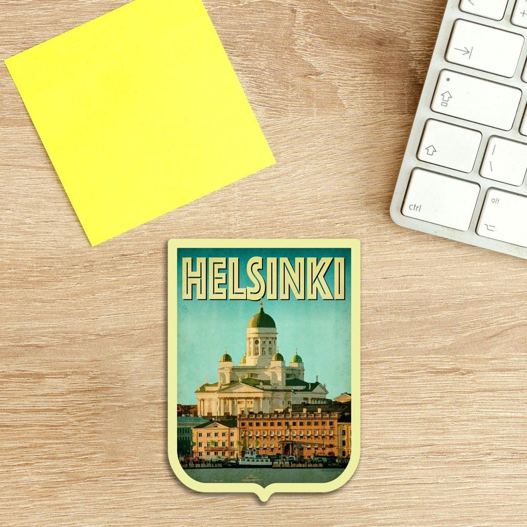 Helsinki Finland Travel Sticker: Vintage Suitcase Decal